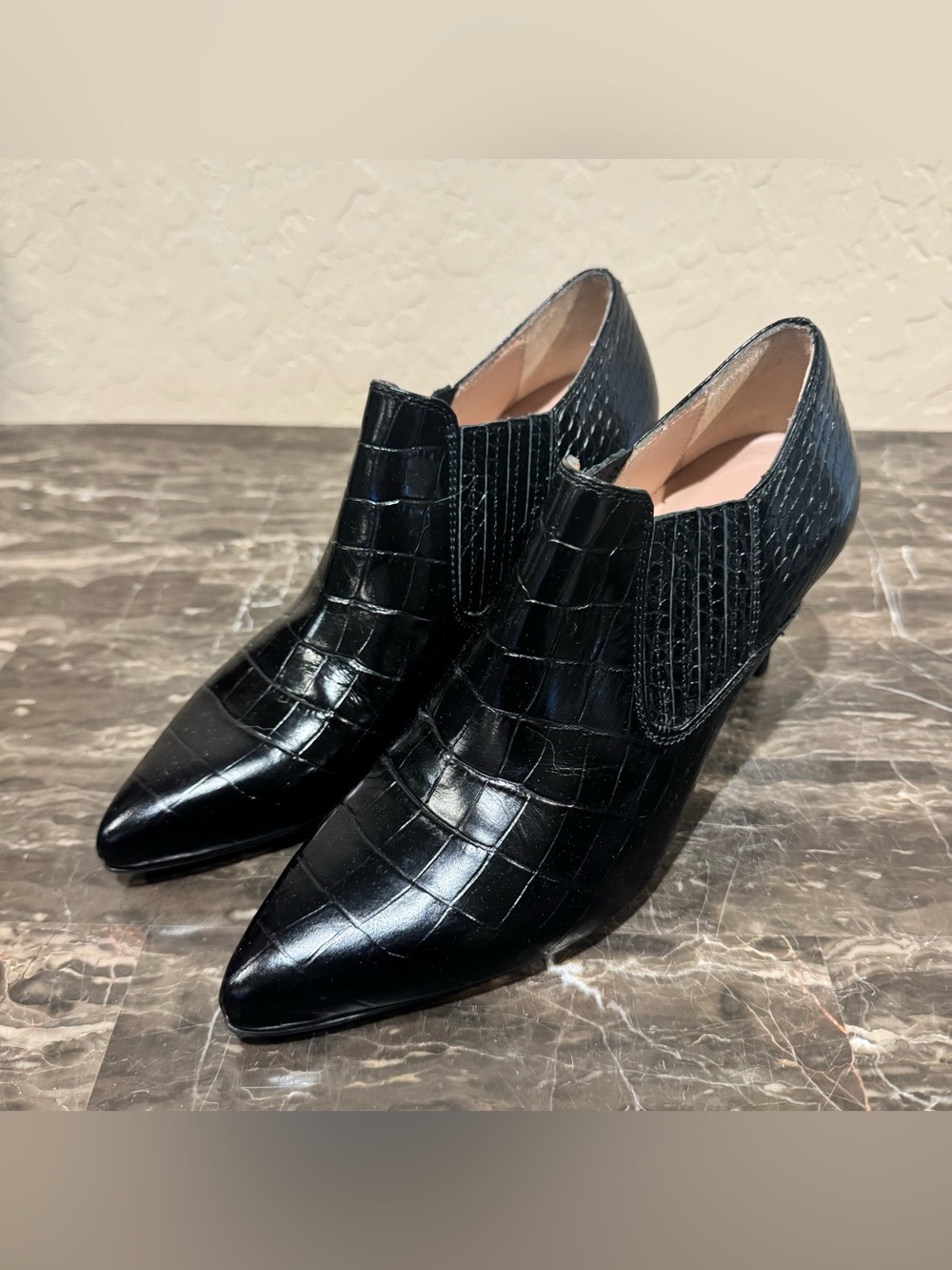 NEW Inez Marisol 70 Black Croc Embossed Leather Booties - Picture 4 of 13